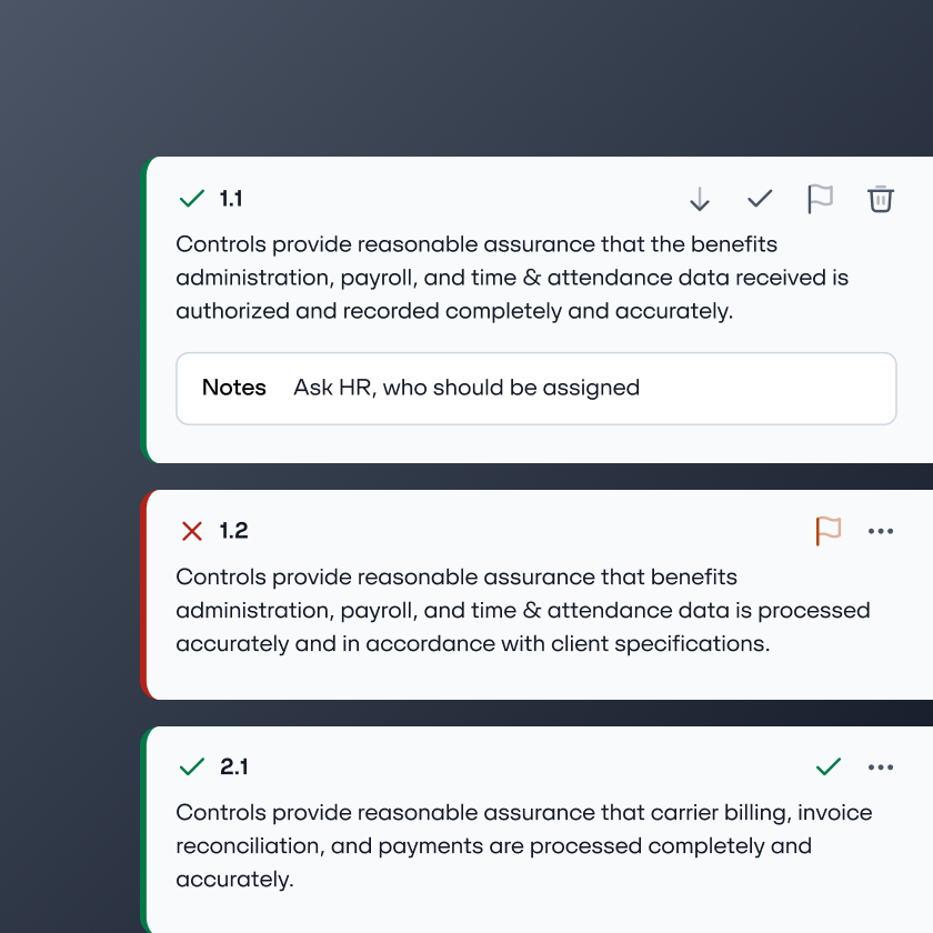 A list of control objectives and whether they are applicable