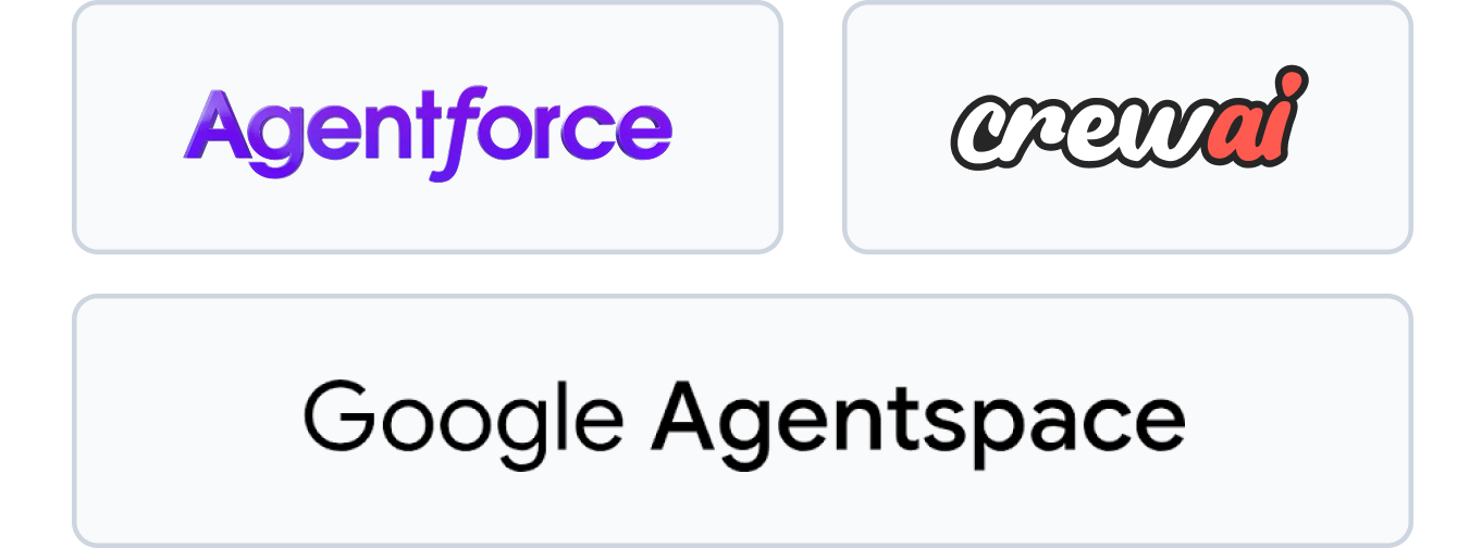 CrewAI, Salesforce Agentforce and Google Agentspace Logos